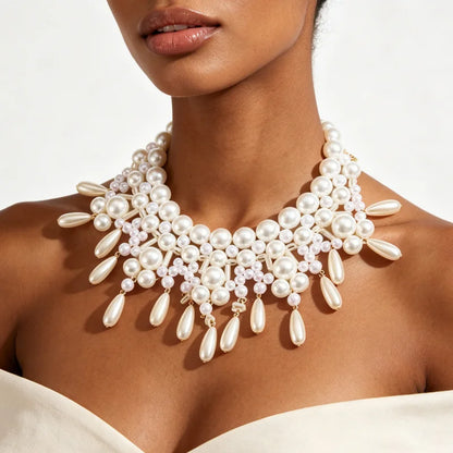 1pc Exaggerated Multi-layered Water Drop Shaped Handmade Beaded Beach Resort Style High-end Gradient Color Collarbone Necklace