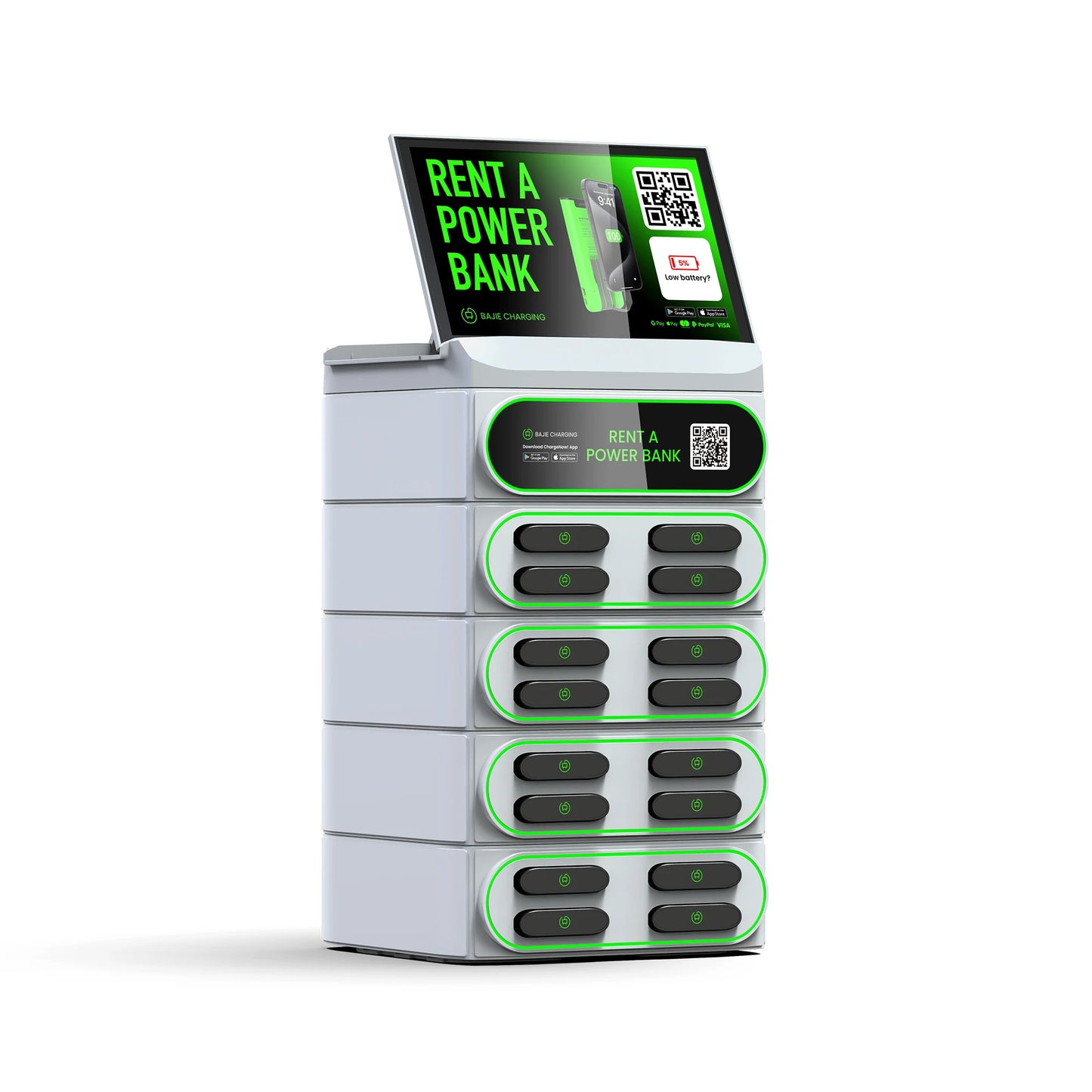 Hospital 16 Slots Stackable Machine  With Screen Sharing Power Bank With Rental System 4G Fast Charging Station