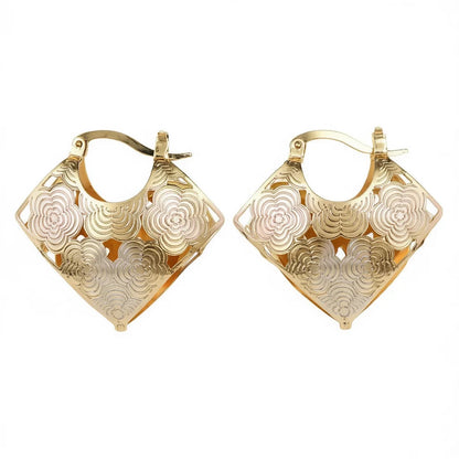 Gold Plated Floral Hoop Earrings For Women Party Fashion Dangle Earrings Alloy Metal Jewelry