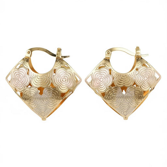 Gold Plated Floral Hoop Earrings For Women Party Fashion Dangle Earrings Alloy Metal Jewelry