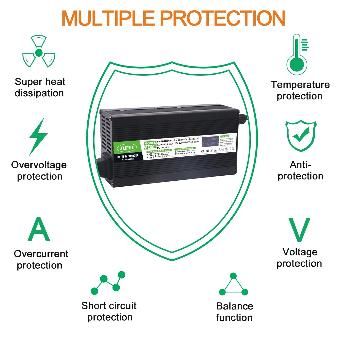 Factory Outlet 67.2V 6A Lithium Battery Charger With OLED Charging Display for 16S 59.2V Lithium Battery 60V Battery Charger