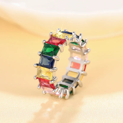 T0444 Geometric Gemstone Ring Cubic Zirconia Emerald Cut Prong Setting Unisex Party Fashion Rings
