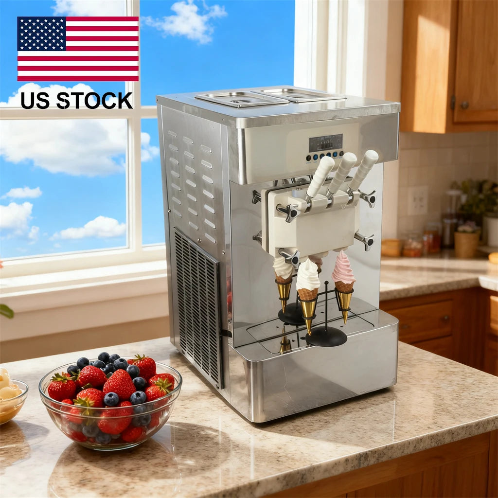 USA in Stock 3 Flavors Soft Serve Ice Cream Machine with air Pump Countertop Commercial Soft Ice Cream Maker with Keep Fresh