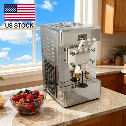 USA in Stock 3 Flavors Soft Serve Ice Cream Machine with air Pump Countertop Commercial Soft Ice Cream Maker with Keep Fresh
