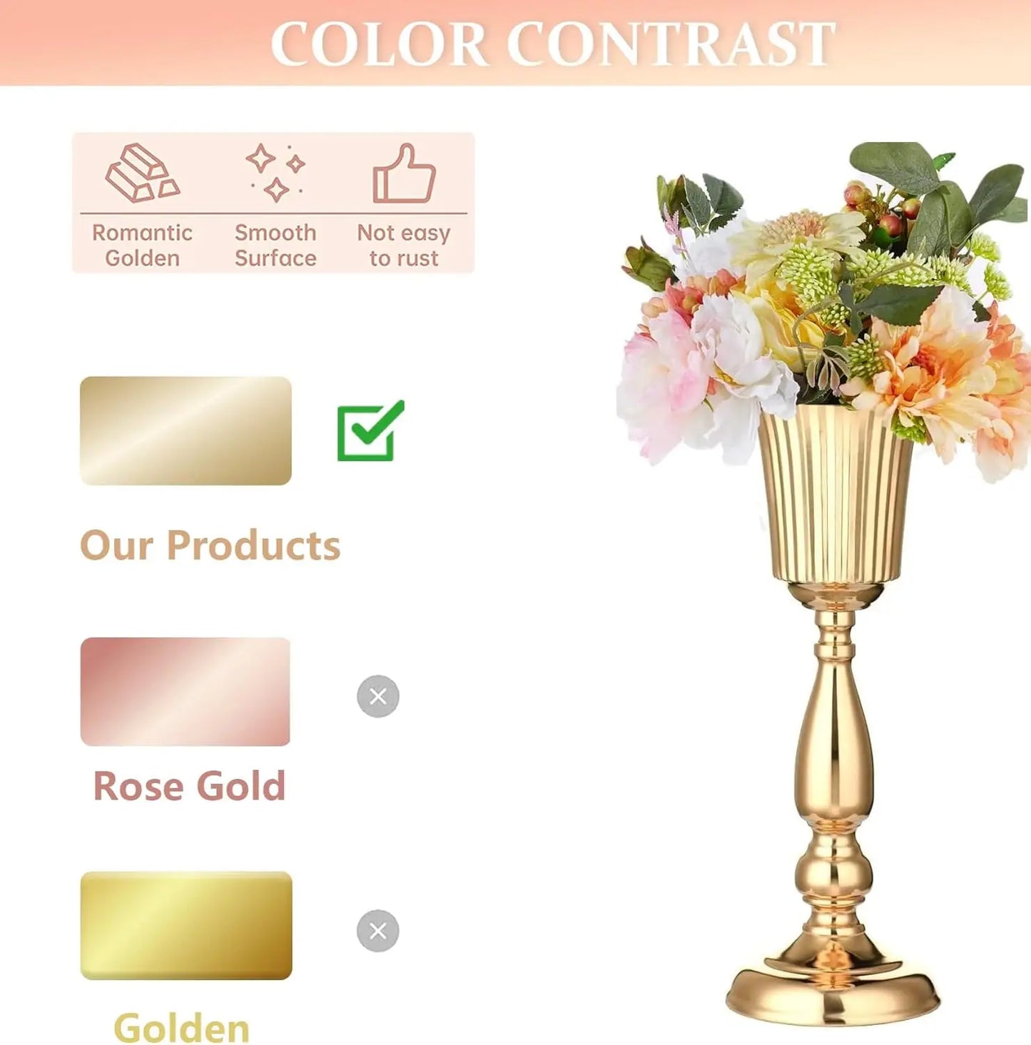 Factory Gold Artificial Flower Arrangements Trumpet Vase Wedding Centerpieces Table Decorations for Weddings Special Events