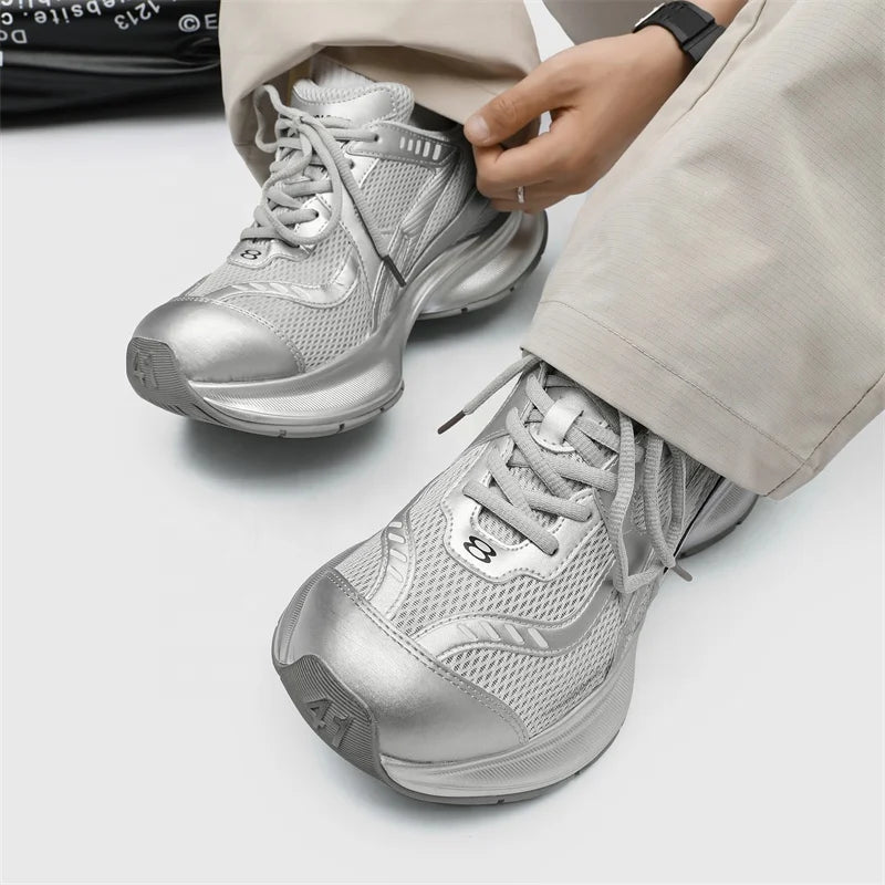 Dropshipping Custom Logo Fashion Sliver Color Sports Shoes Mens Designer Walking Style Chunky Platform Sneakers