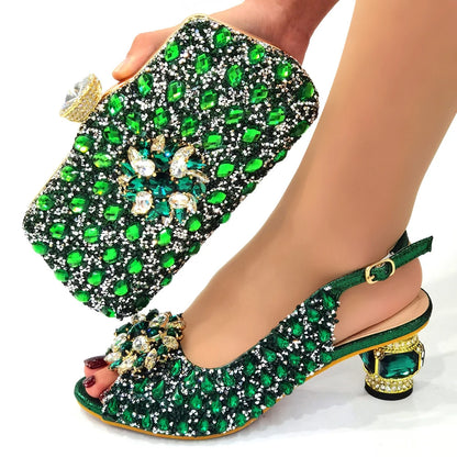 Ladies Italian Shoes and Bag Set Decorated with Rhinestone Matching Shoes and Bag Set In Heels Women Comfy Platform Sandal Shoes