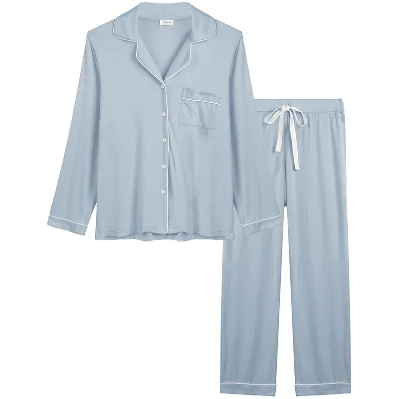 Joyaria Pajama Sets Women Long Sleeve Sleepwear Button Down Pj Pants Set Soft Bamboo Female Night Suit PJS Women Pyjamas Femmes