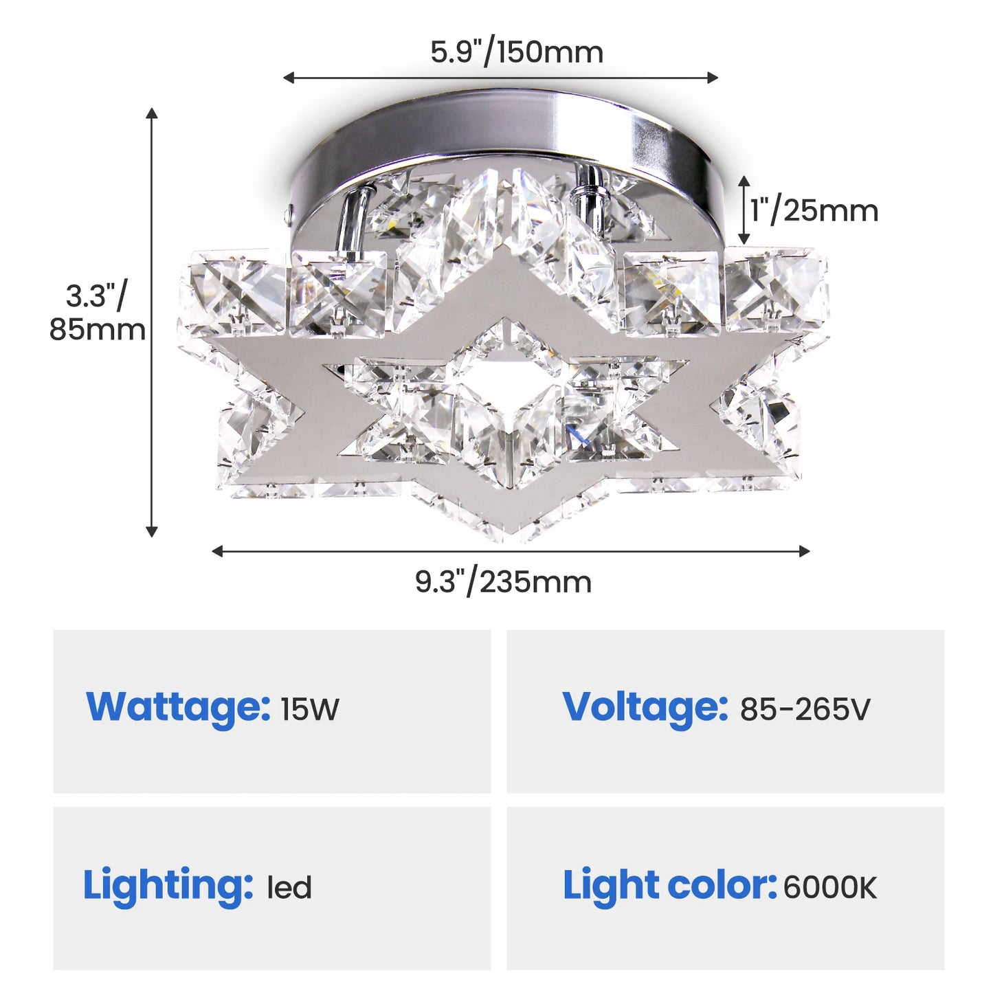 Modern K9 Crystal Chandelier Cool White Living Room Star Design Ceiling Light for Kitchen Living Room