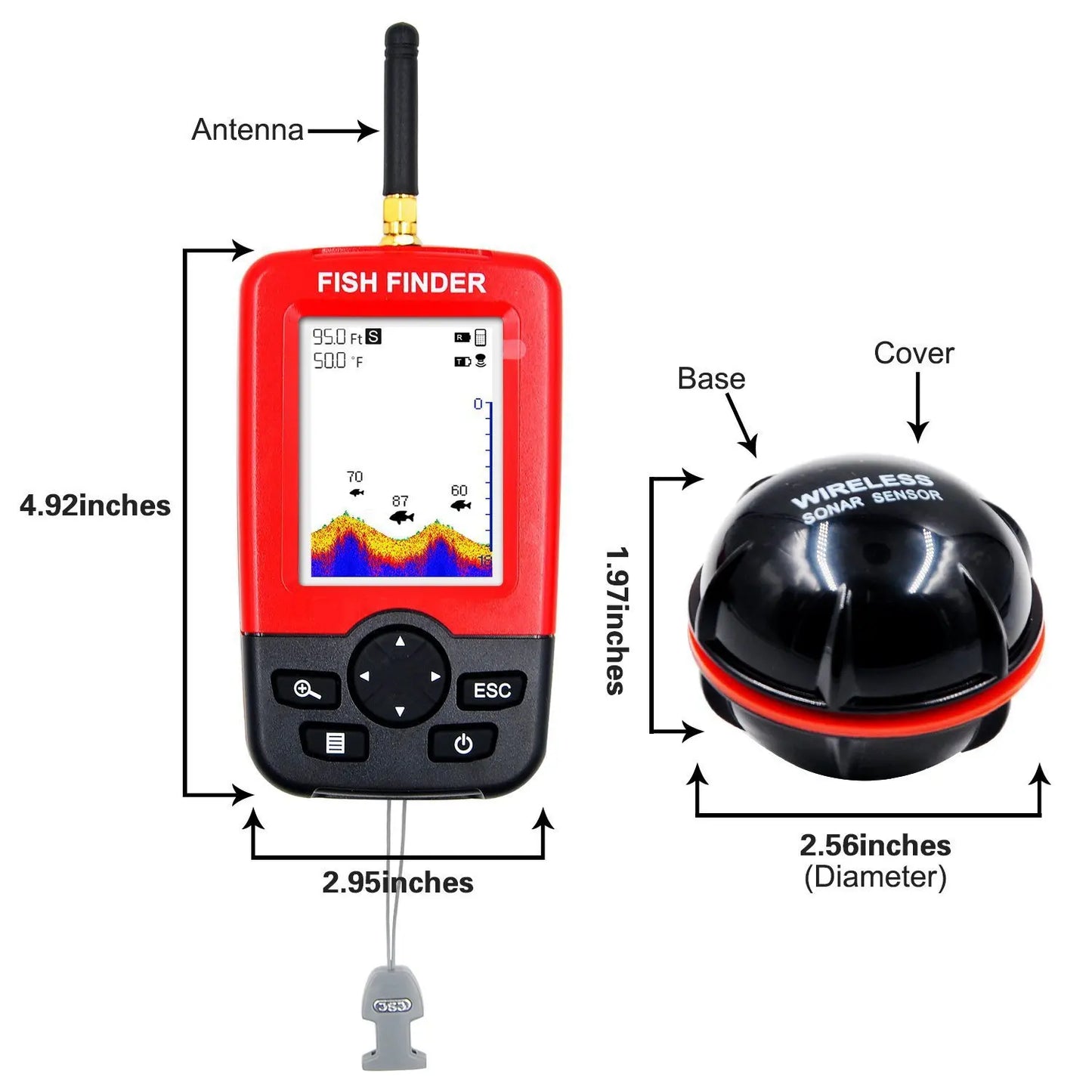 Wireless Sonar Underwater Visual HD Fishing Finder Detector Ultrasonic  Fish Finder LCD Display 100m Width and 40m Depth