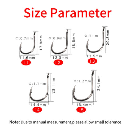 11#-15# Sea Fishing Single Hooks Pipe Hook Handle Short Shank Offset Tip Forged Carbon Steel Black Nickel Barbed Single Hook