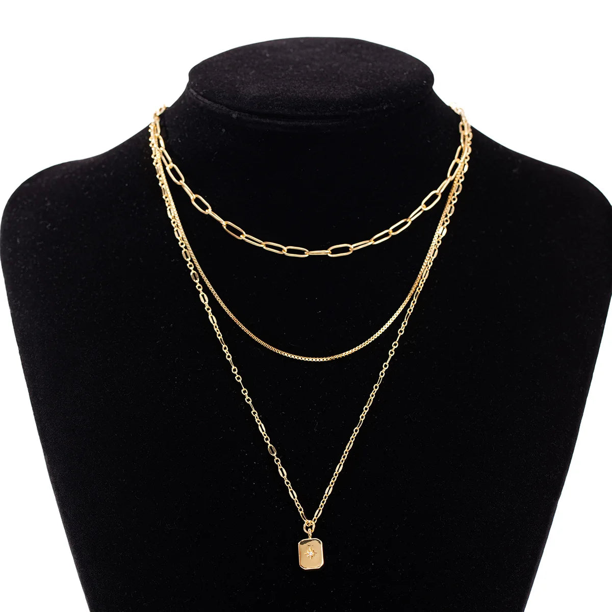 New Fashion Geometric Multi-Layer Stacked Women's Copper Electroplated Square Pendant Necklace