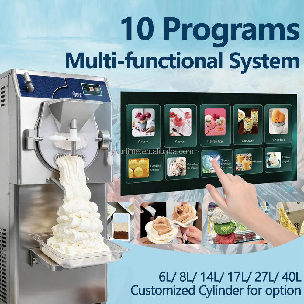 YourTime USA in Stock 108L/H 10 Program Italian Hard Ice Cream Machine Batch Freezer Artisan Gelato Acai Machine for Sale