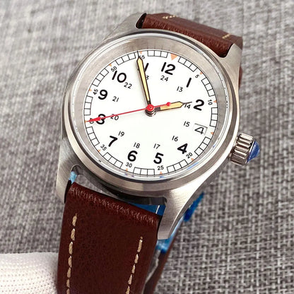 36mm Tandorio NH35 Automatic Men Watch Diver Movt 20Bar Waterproof Wristwatch Big Crown Leather Band Men's Wristwatch