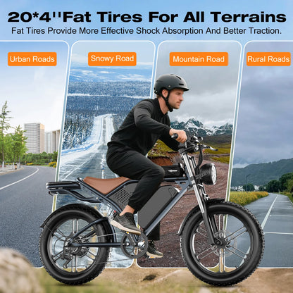 1500W New Lithium Battery Fat Tire 20-inch Electric Snow Bike Fat Bike 48V 20A Beach Off-road Road City Anti-motorcycle Model