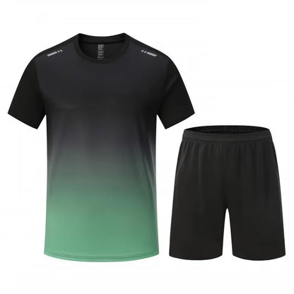 In Stock Fitness Workout Sports Quick Dry T Shirt Shorts 2 Pieces Sets 100% Polyester Custom Running Gym Tracksuits for Men
