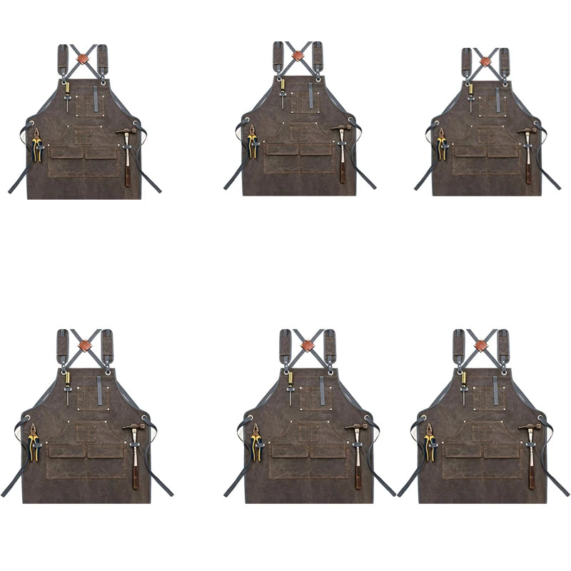 Durable Work Apron with Tool Pockets Heavy Duty Unisex Canvas Adjustable Cross-Back Straps Apron for Carpenter Painting Home BBQ