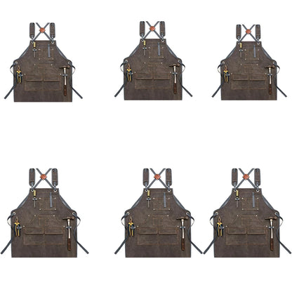 Durable Work Apron with Tool Pockets Heavy Duty Unisex Canvas Adjustable Cross-Back Straps Apron for Carpenter Painting Home BBQ