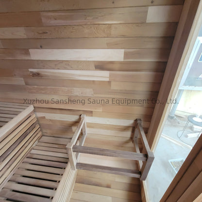 Traditional Outdoor Red Cedar Cube Barrel Steam Sauna Room 200x200x210cm Wet Sauna with Full Glass Door for Backyard Spa