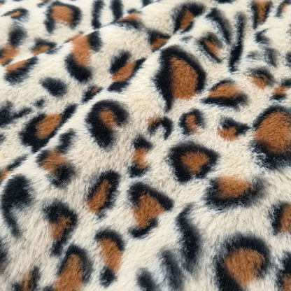 Custom Leopard Print Plush Knitted 100% Polyester Heavyweight Wind Proof Faux Fur Fabric High Quality Sewing Garment Girls Bag