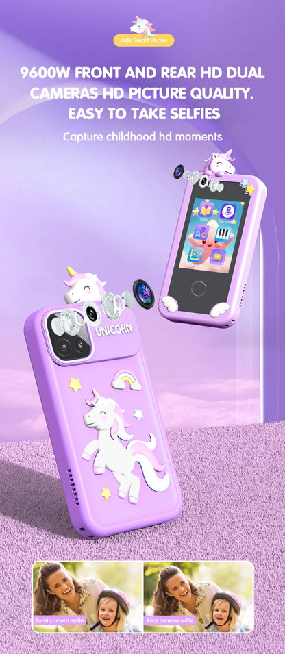 Unisex 4G Kids Smart Desktop Phone with 2.8 Inch Touch Screen Toy Camera Learning Toy Made of Wood for Children