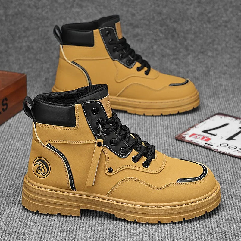 Spring and Autumn Lace up Canvas Men's Boots High Top Casual Walking Shoes Casual Thick Sole Men's Boots
