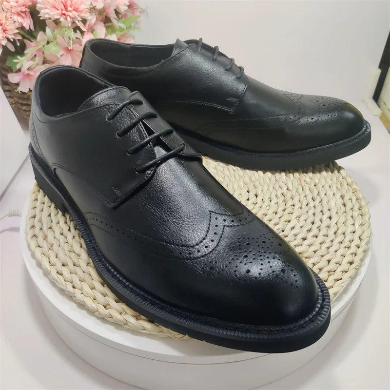 Extra Size 38-47 Brogue Dress Shoes Lace up PU Leather Oxford Formal Business Footwear Wedding Shoes for Men