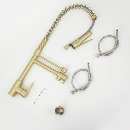 Brushed Gold Brass Taps Sink Pull Down Kitchen Faucet