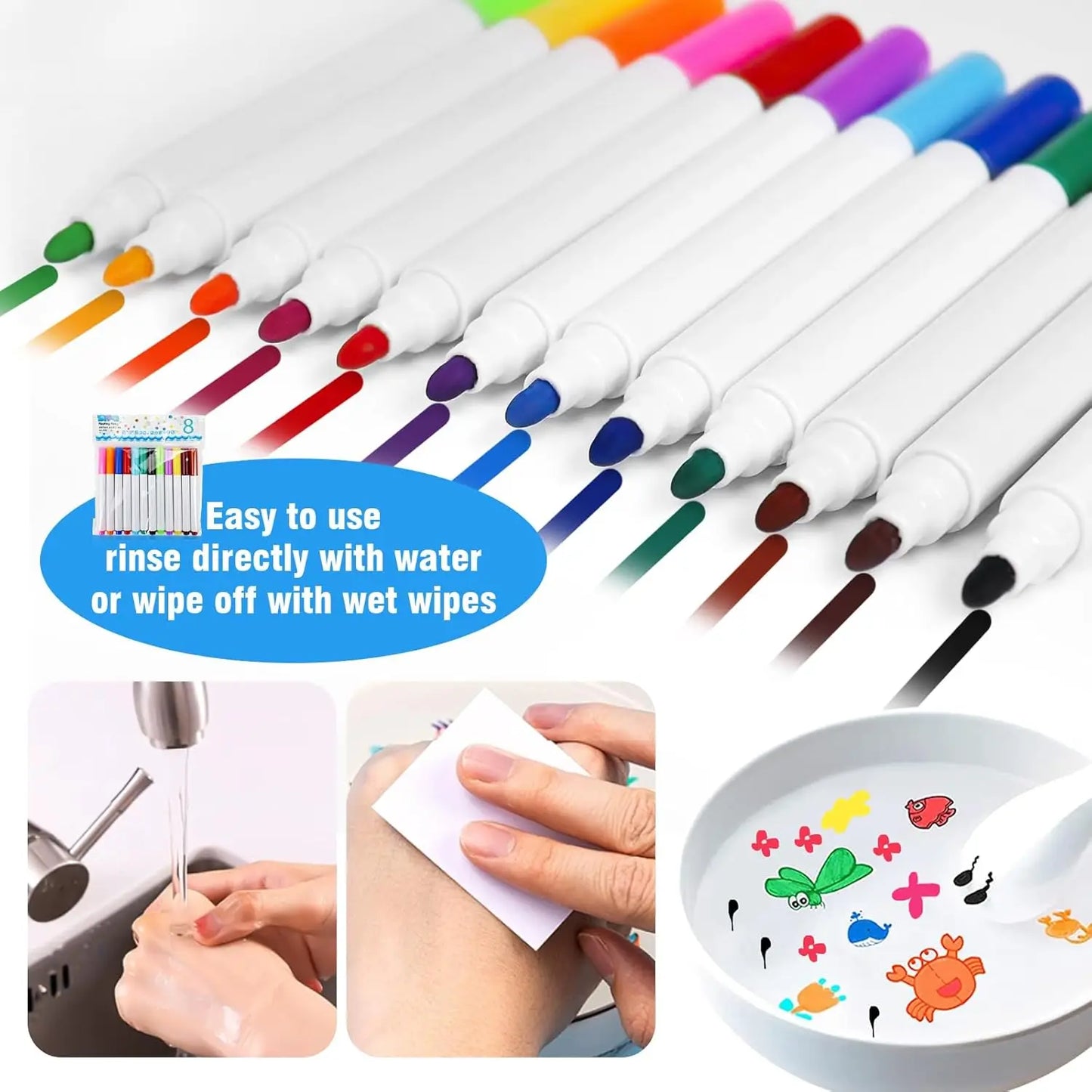 Magical Water Painting Pen-12 Colors Double Ended, Erasing Whiteboard Marker, Doodle Water Floating Pens