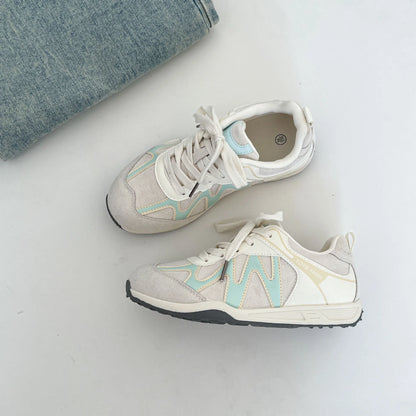 Navy Blue Ballet Sports Style Sneakers, Women Lace-Up Flat Casual Trainers, Breathable Versatile Elegant Tennis Daily Shoes