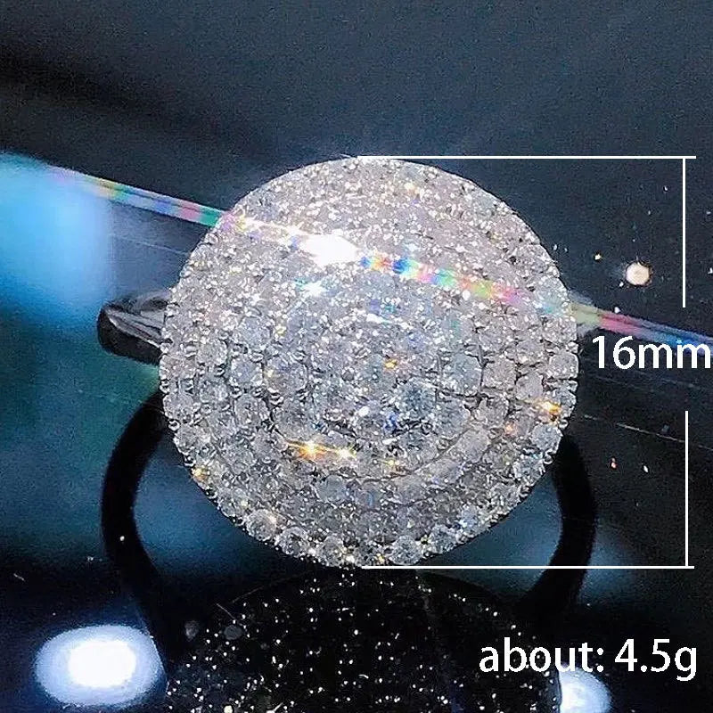 Q029 Cocktail Ring For Women 925 Silver Round Brilliant Cut Crystal Rhinestone Pave Setting Party Jewelry