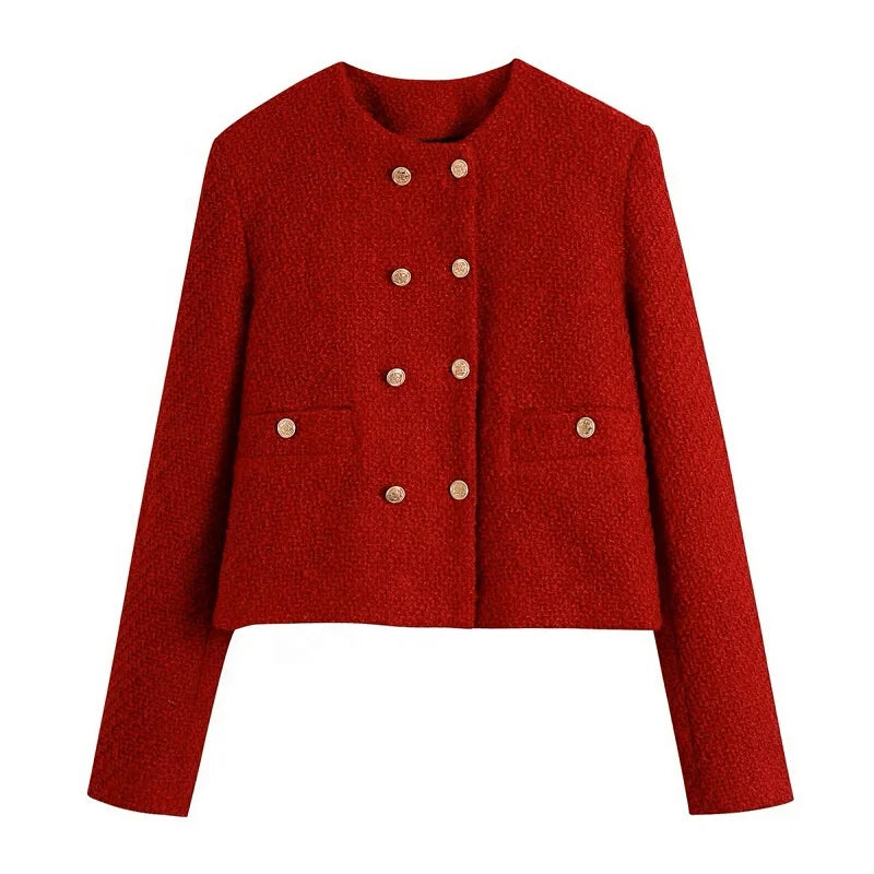 2023 Winter Women Red Trench Coats Woolen Tweed Short Jackets Blazers Raincoat Za Oem Korean Fashion Y2k Clothes Overcoat Parkas