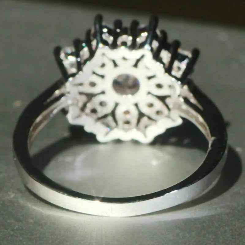 Q639 Women's White Gold Diamond Engagement Ring Round Brilliant Cut Natural G Color Center Stone With Side Diamonds