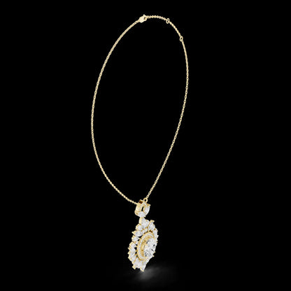 Gold Oval Halo Cluster Diamond Pendant Necklace Women Brilliant Diamond Link Chain Jewelry for Engagement Wedding Anniversary