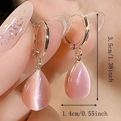 1 Pair Elegant Cat'S Eye Pendant Drop Earrings, Synthetic Synthetic Gemstone, Alloy, KC Golden Plated, for Women, Daily Wear