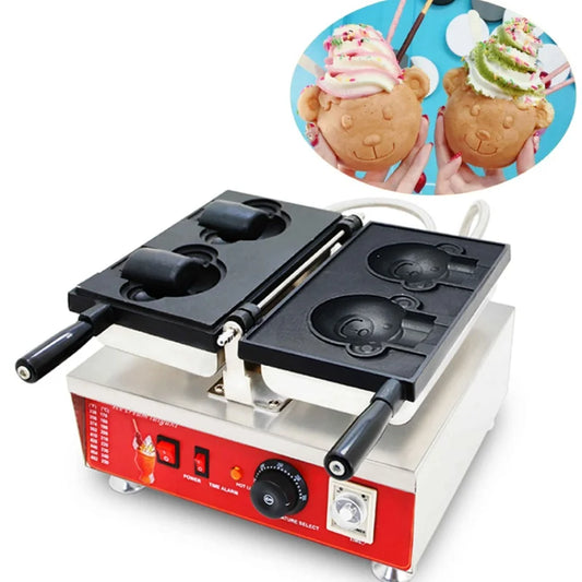 2PCS Commercial Electric Bear Waffle Maker Ice Cream Cone Teddy Bear Shaped Mini Waffle Cake Maker Temperature Control Non-stick by PDG ibma