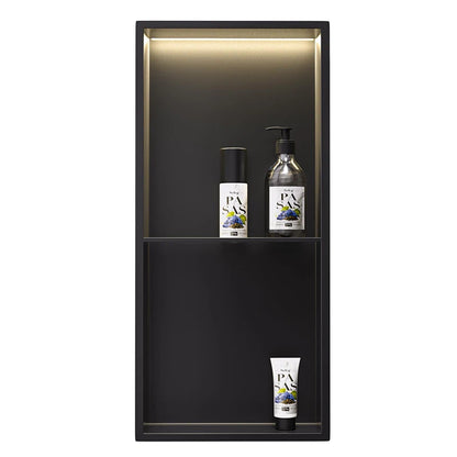 Matte Black Double Selves Stainless Steel Shower Niche No Tile Needed Bathroom Niche Recessed Wall Niche with led