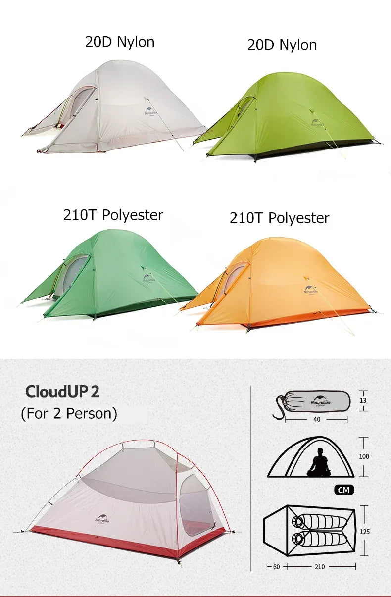 Naturehike Upgraded Cloud Up 2 Person Tent Outdoor Camping Tent Ultralight Waterproof Tent Free Standing Hiking Backpacking Tent