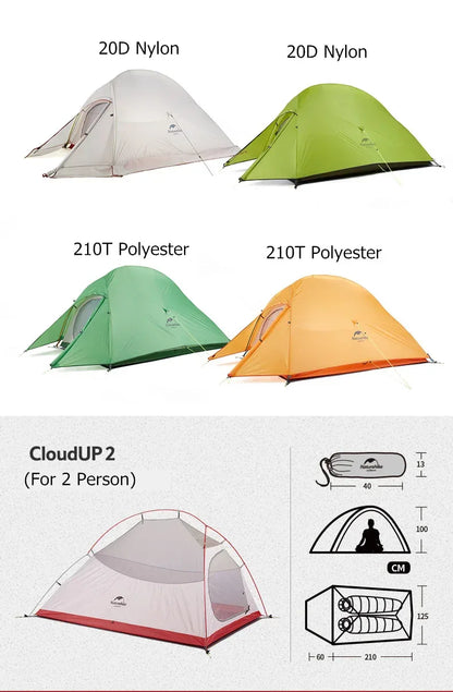 Naturehike Upgraded Cloud Up 2 Person Tent Outdoor Camping Tent Ultralight Waterproof Tent Free Standing Hiking Backpacking Tent