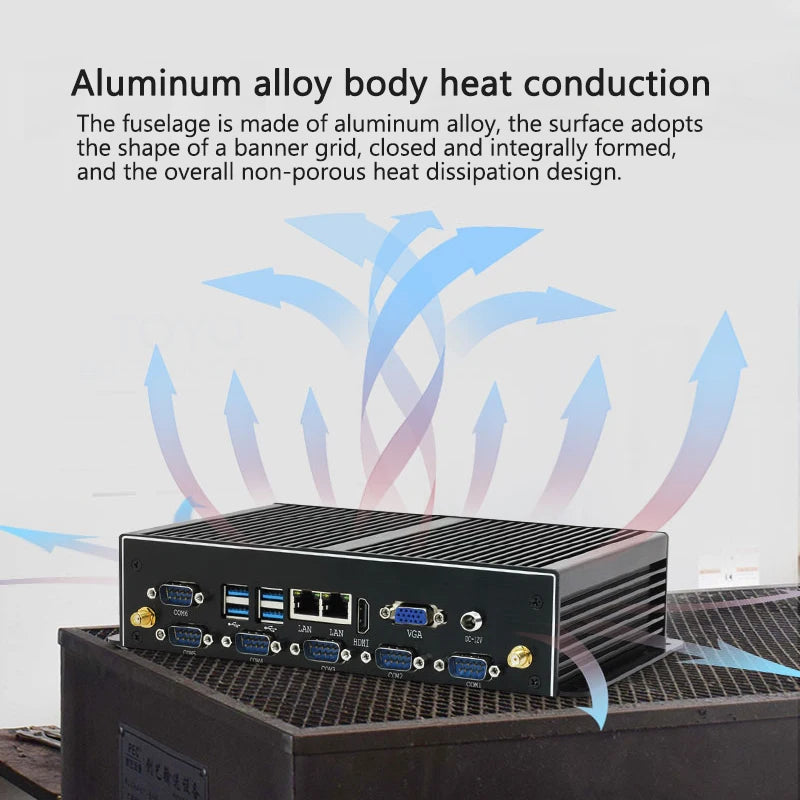 Industrial Mini PC Fanless Dual LAN 6x COM-RS232 Support 1x RS485 Intel I7-5500U Celeron J1900 SIM Slot Mini-PCIe Windows Linux