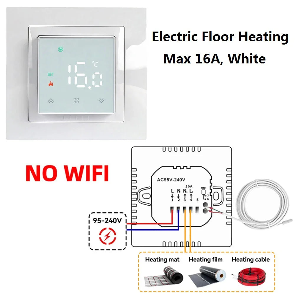 Room Thermostat Square Convex LCD Panel Child Lock Floor Heating System Programmable Smart WIFI Thermostat