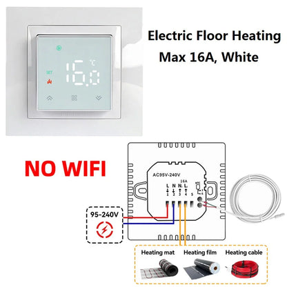 Room Thermostat Square Convex LCD Panel Child Lock Floor Heating System Programmable Smart WIFI Thermostat