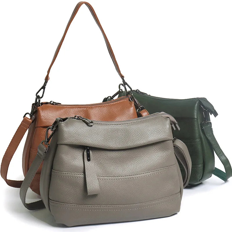 2025 New Fashionable Lady's Multi-layer Crossbody Bag Versatile Top Cowhide Soft with Double Shoulder Straps