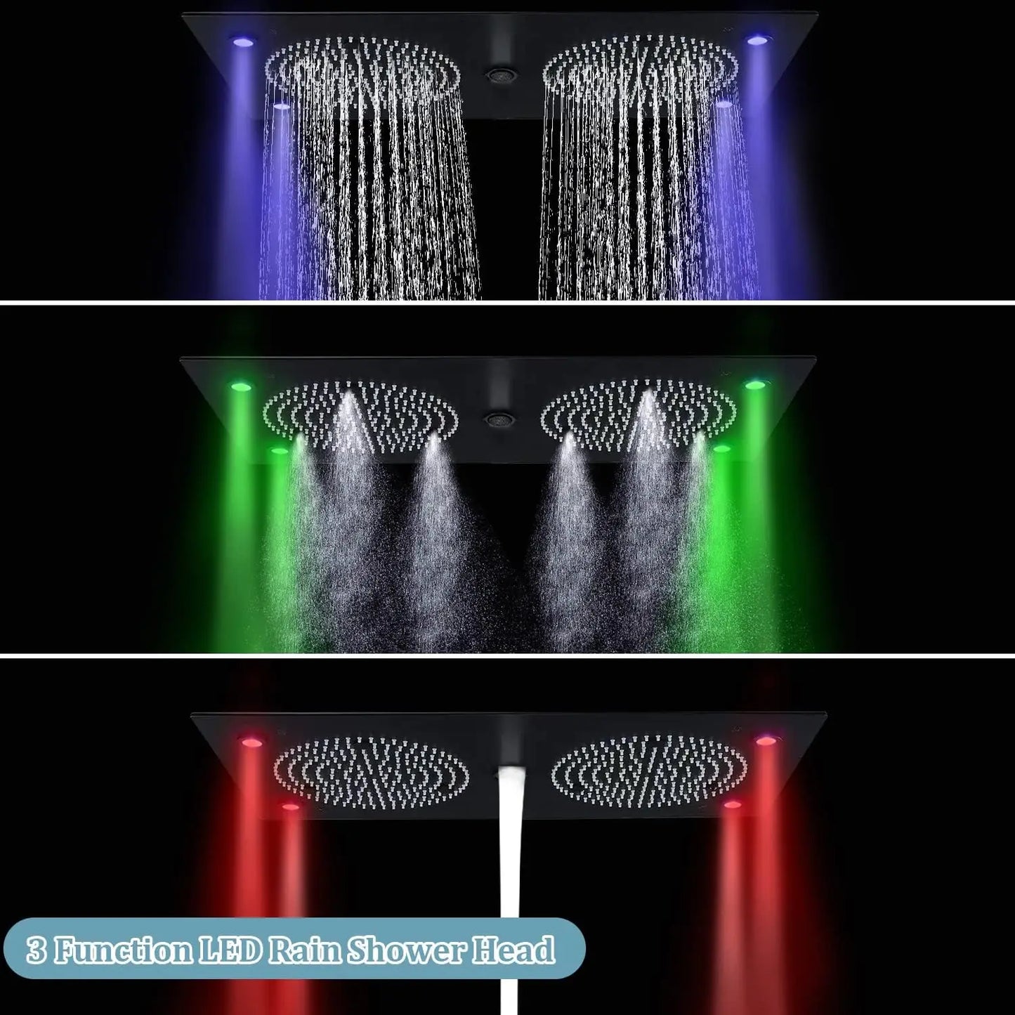 Black Ceiling Rain Brass Shower Combo with Thermostatic Mixing Valve Kit 24.4x12.6 Inch Rain Waterfall Shower Head