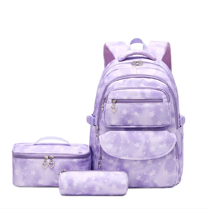 17 Inches Waterproof School Bags 3 Pcs Sets Backpack for Girls Students Rucksack With Lunch Bag & Pencil Bag for Teenager