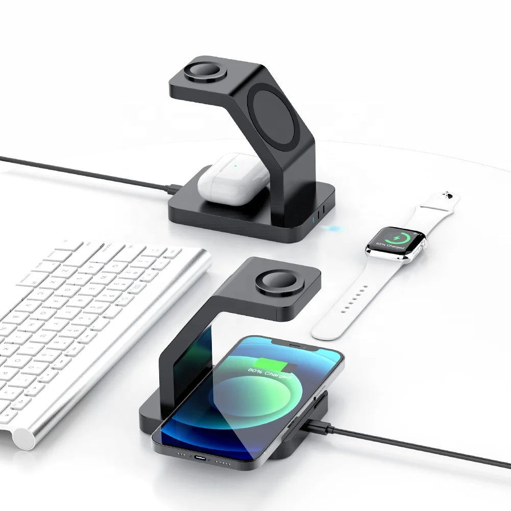 3 in 1 Magnetic Wireless Fast Charging Stand with QC3.0 for iPhone 12-17 Type-C for Earphone/IWatch