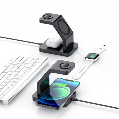 3 in 1 Magnetic Wireless Fast Charging Stand with QC3.0 for iPhone 12-17 Type-C for Earphone/IWatch