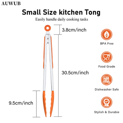 12 Inch Heat-Resistant BBQ Silicone Food Clip Grilling Locking Metal Silicone Foods Tong Kitchen Ergonomic Grip Tongs