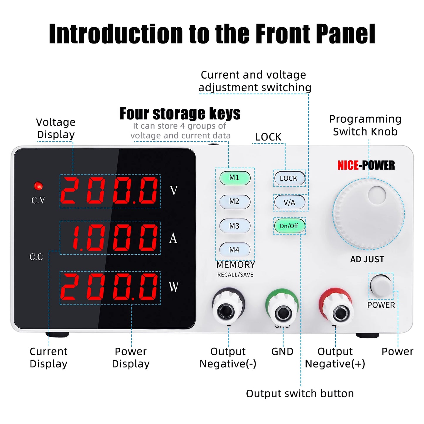 KUAIQU SPPS-S2001 Programmable DC Switching Power Supply 200V 1A Single Output 200W Lab Bench Color LCD Screen