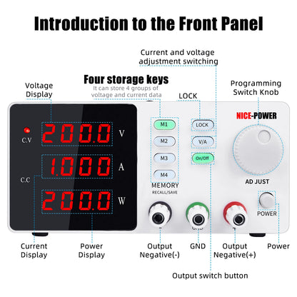 KUAIQU SPPS-S2001 Programmable DC Switching Power Supply 200V 1A Single Output 200W Lab Bench Color LCD Screen